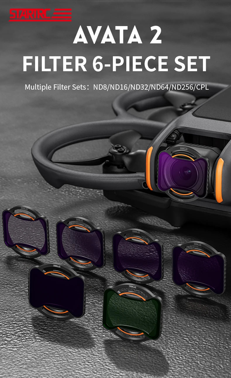 STARTRC ND Filter, STARTRC AVATA 2 6-piece filter set includes ND8, ND16, ND32, ND64, ND256, and CPL filters for enhanced drone photography.