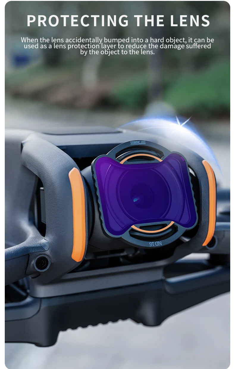 STARTRC ND Filter, An ND filter protects the drone's lens by reducing impact damage and serving as a durable protective layer.