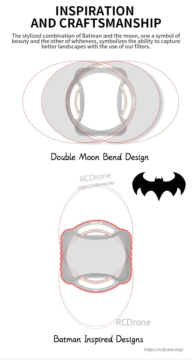 STARTRC ND Filter, Inspired by Batman, Double Moon Bend Design crafts UV-filtered pieces symbolizing beauty and purity through meticulous artistry.