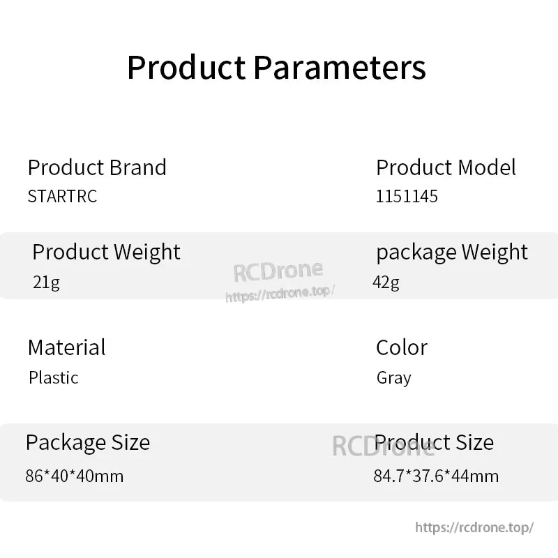 STARTRC NEO LED Landing Gear: 21g gray plastic, 84.7×37.6×44mm, model 1151145 – lightweight drone component with integrated LED lighting for enhanced visibility and landing precision.