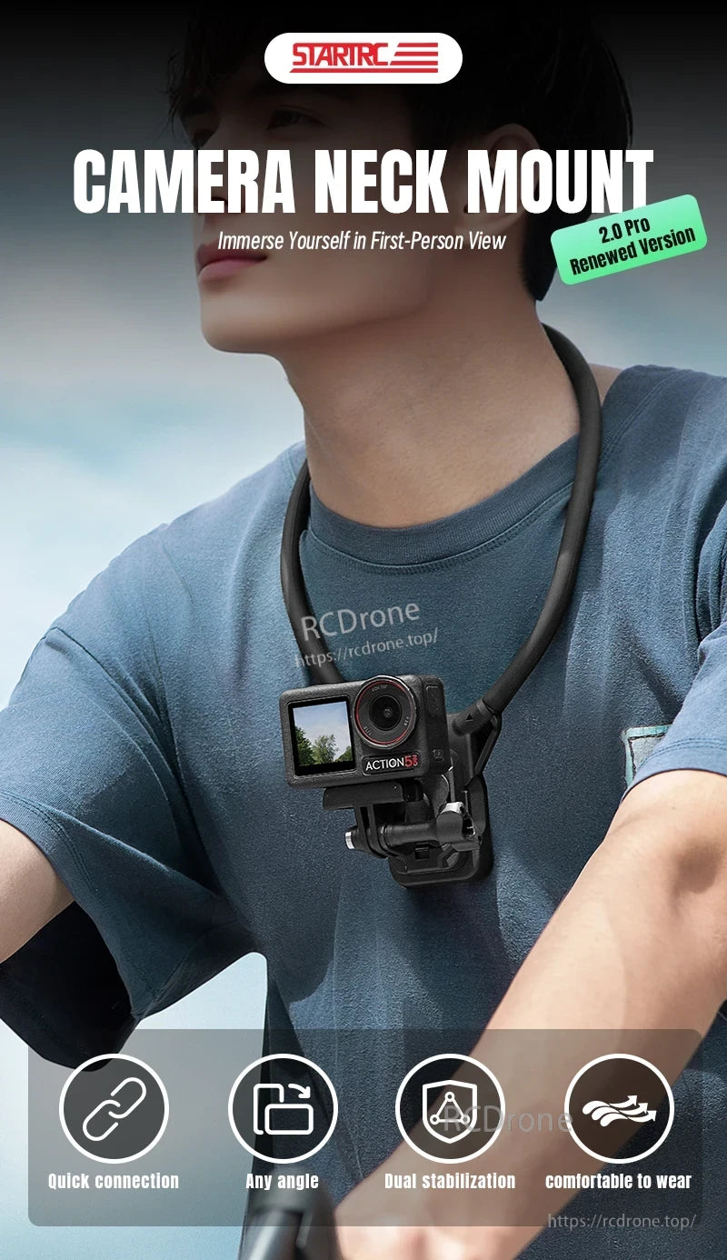 STARTRC Neck Hanging Mount Bracket, Startrac neck mount bracket for camera with professional features, offering an immersive view and fast connection.