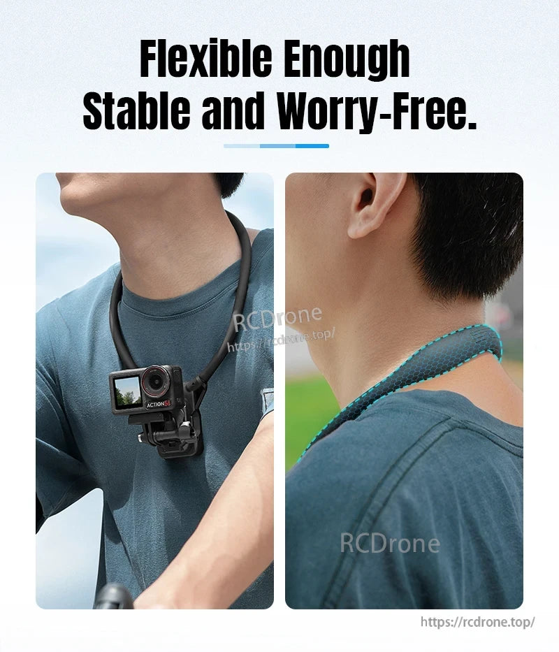 STARTRC Neck Hanging Mount Bracket, A phone clip is required for mobile phone use and is not included, with customer service details provided.