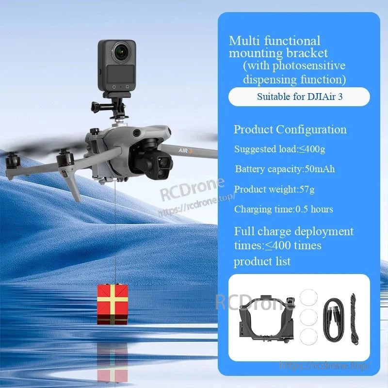 STARTRC Osmo 360 Expansion Fixed Bracket, Lightweight, multi-functional bracket for DJI Air 3 supports up to 400g, includes battery-powered photosensitive dispenser, charges in 0.5 hours, enables up to 400 deployments.