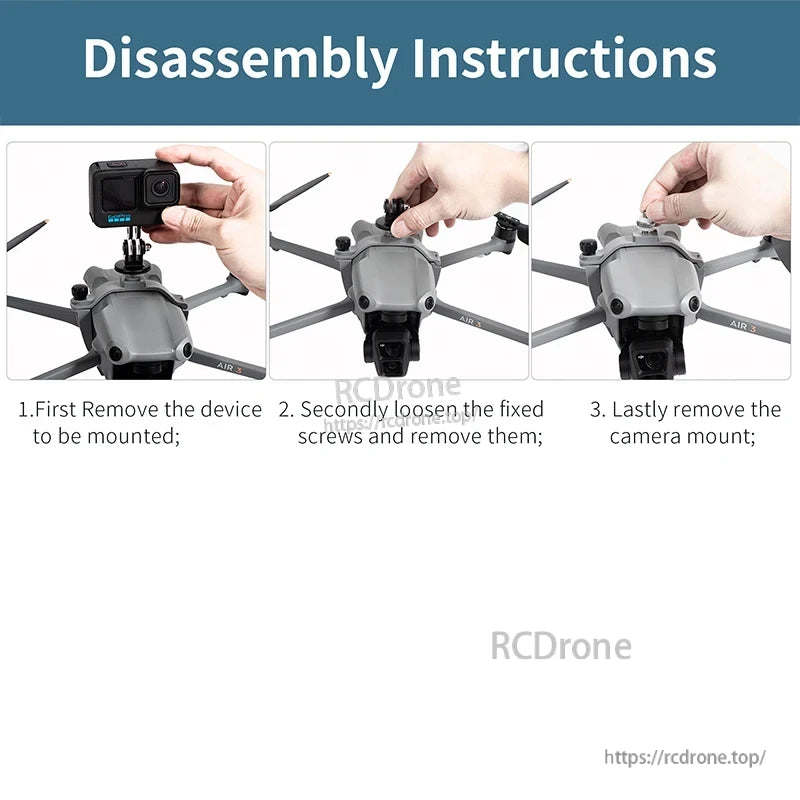 STARTRC Osmo 360 Expansion Fixed Bracket, Three-step disassembly guide for STARTRC Osmo 360 bracket, detailing safe removal of components.