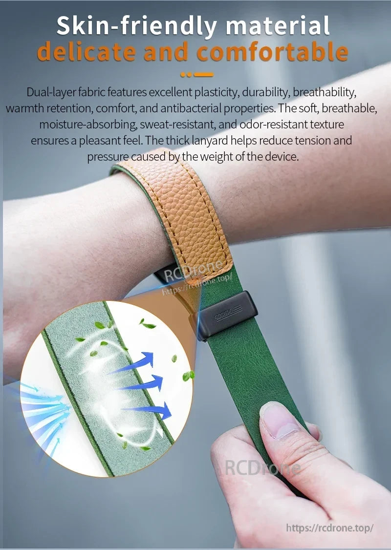 STARTRC Pocket 3 Wrist Strap, Dual-layer, skin-friendly fabric provides durability, breathability, warmth, and antibacterial benefits; soft, moisture-wicking texture with thick lanyard reduces tension for comfort.