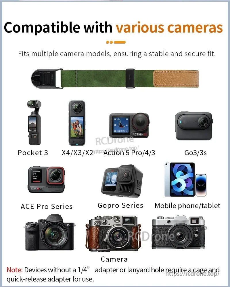 STARTRC Pocket 3 Wrist Strap, Fits Pocket 3, X4/X3/X2, Action 5 Pro/4/3, Go3/3s, ACE Pro, GoPro, phones, tablets, cameras; requires cage and adapter for devices without 1/4" hole.