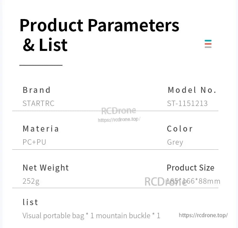 STARTRC Portable Storage Bag, STARTRC portable grey bag made of PC+PU, 252g, 185×166×88mm, includes bag and buckle. Lightweight, durable design for easy transport and storage.