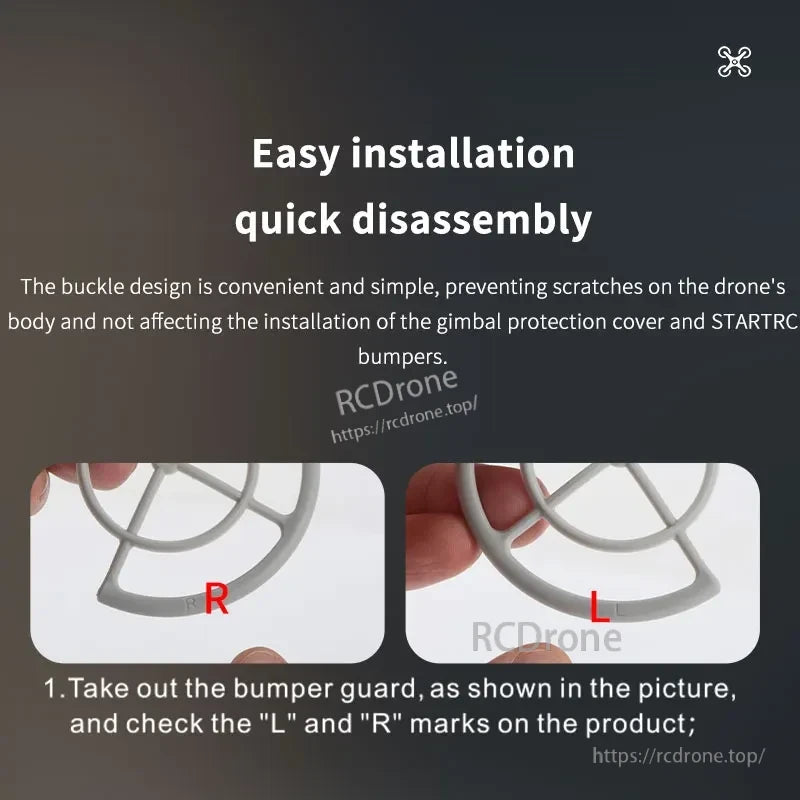 STARTRC Propeller Guard, Easy to install and remove; buckle design protects gimbal and bumpers. Check L/R marks when attaching bumper guards.