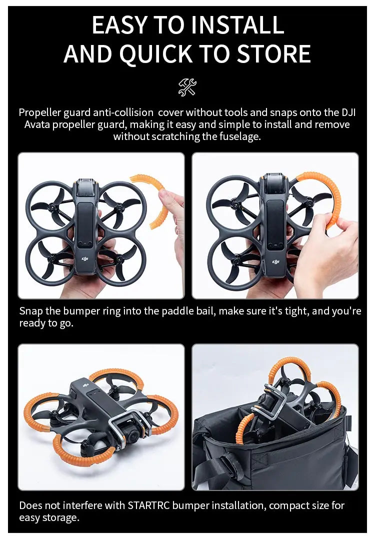 STARTRC Propeller Guard, Quick-install propeller guard for DJI Avata, tool-free, protects fuselage, compatible with STARTRC bumpers, and compact for storage.