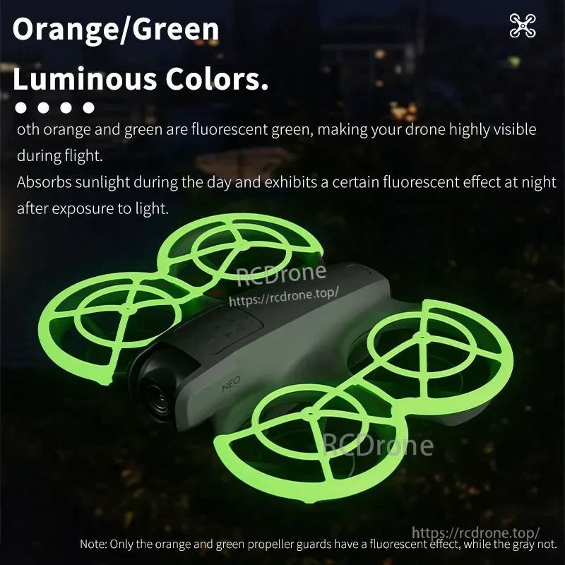 STARTRC Propeller Guard, Orange/green propeller guards glow at night due to fluorescent green for high visibility; gray guards do not fluoresce.