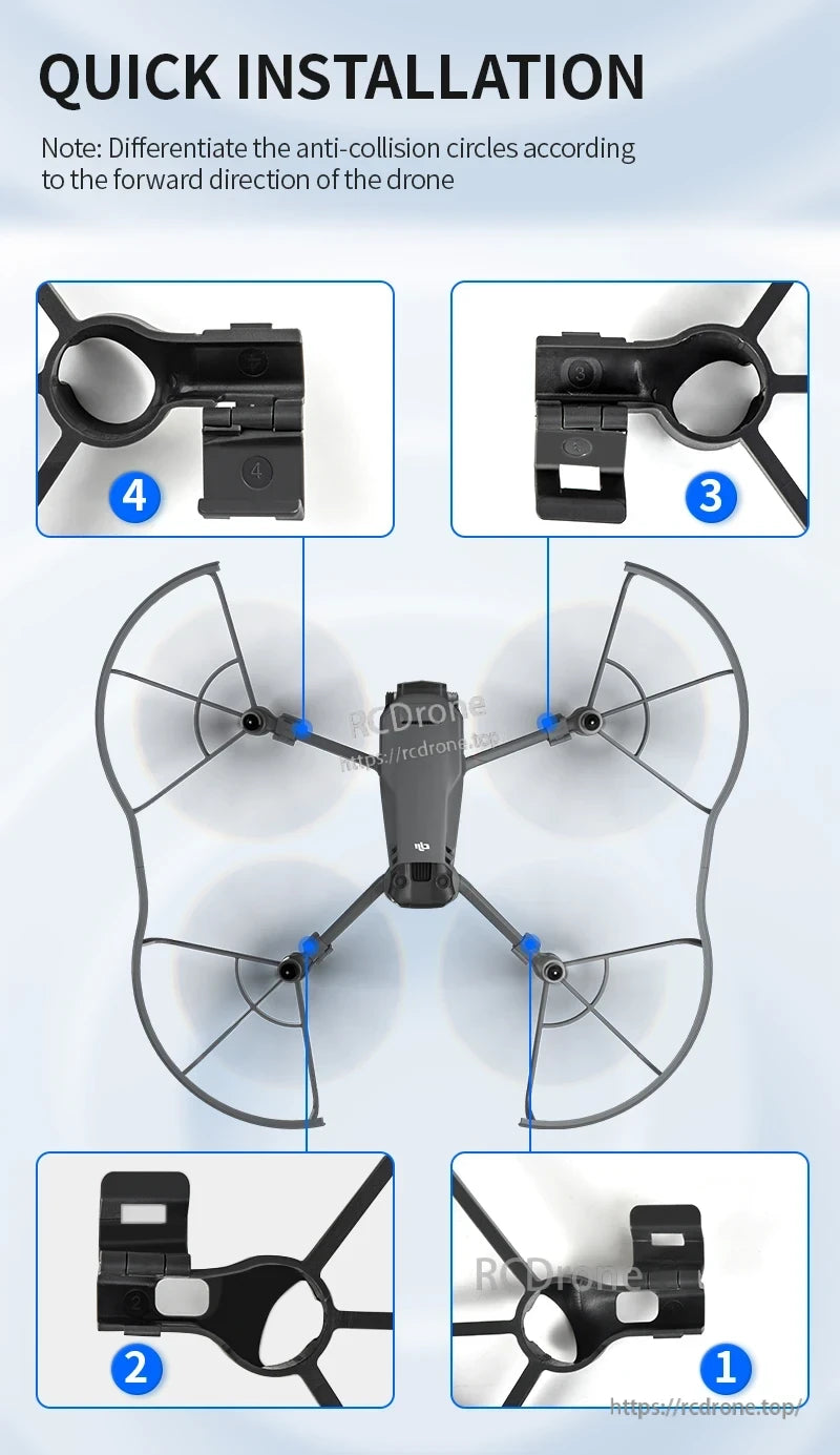 Attach STARTRC propeller guards to drone arms, aligning anti-collision circles with forward direction for quick installation.