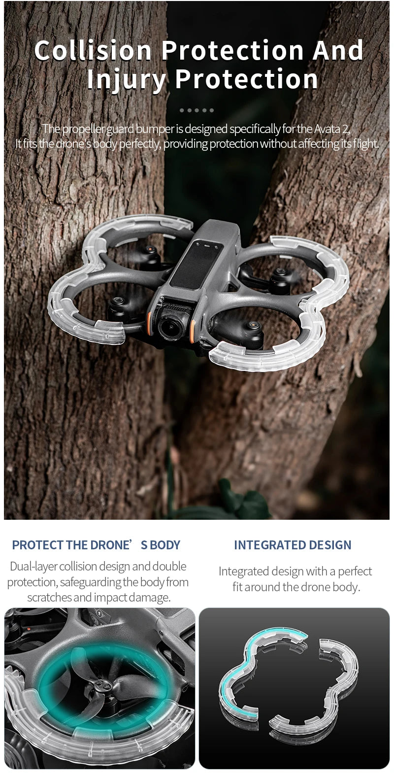 STARTRC Propeller Guard, Avata 2 propeller guard bumper provides dual-layer protection against collisions and scratches, ensures perfect fit, and maintains optimal flight performance without interference.