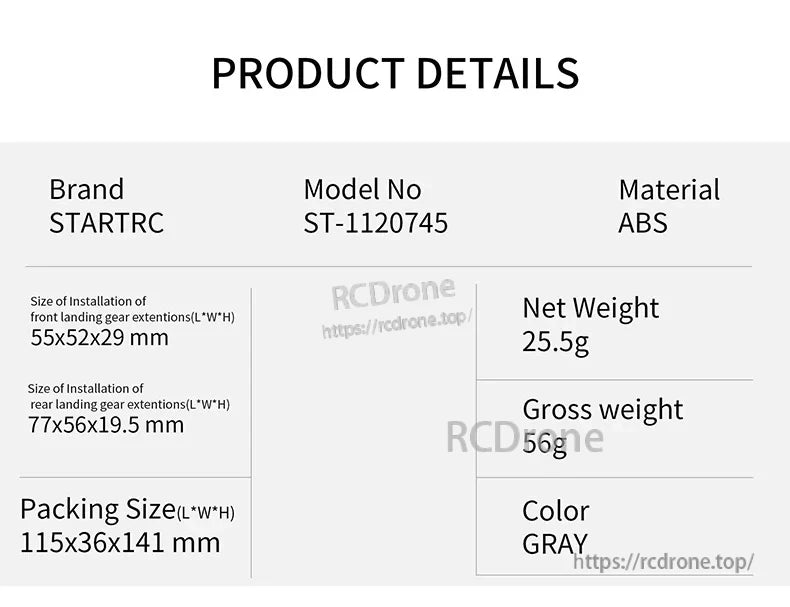 STARTRC Propeller Guard, STARTRC ST-1120745 gray ABS propeller guard; front 55x52x29 mm, rear 77x56x19.5 mm; net 25.5g, gross 56g; pack 115x36x141 mm.