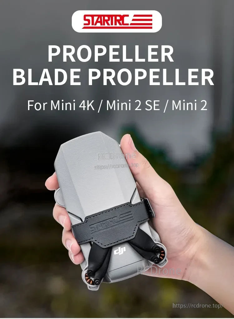 STARTRC propeller holder fits DJI Mini 4K, Mini 2 SE, and Mini 2 drones, offering secure storage and compact portability.