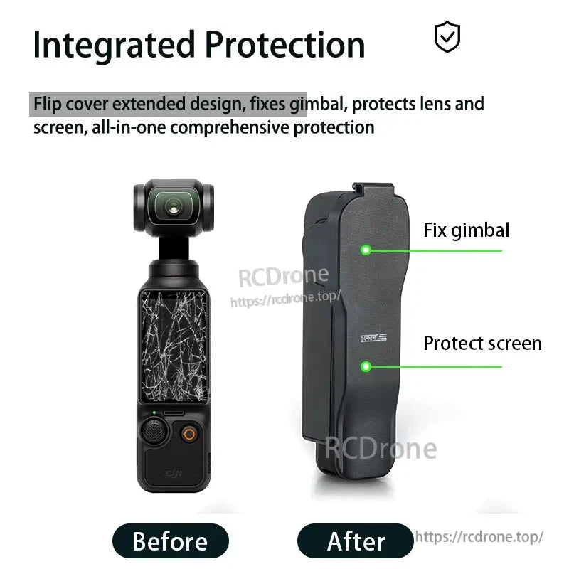 The integrated flip cover protects the gimbal, lens, and screen, providing full protection for the DJI Osmo Pocket 3 in one compact design.