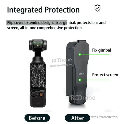 The integrated flip cover protects the gimbal, lens, and screen, providing full protection for the DJI Osmo Pocket 3 in one compact design.