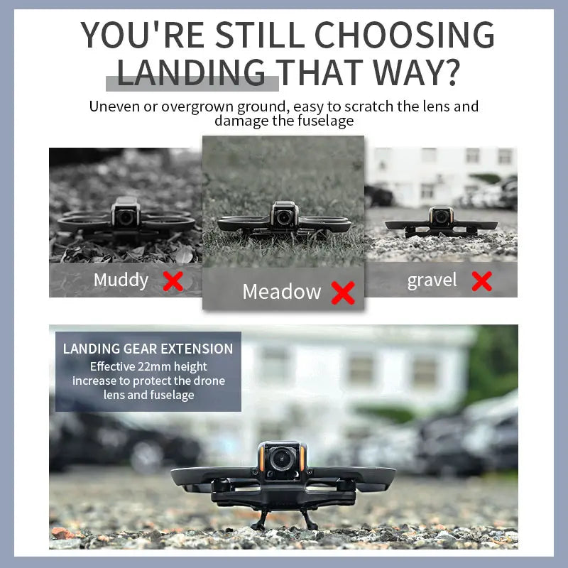 STARTRC Quick Release Landing Gear, Landing gear extension offers 22mm height increase to protect drone lens and fuselage on uneven terrain.