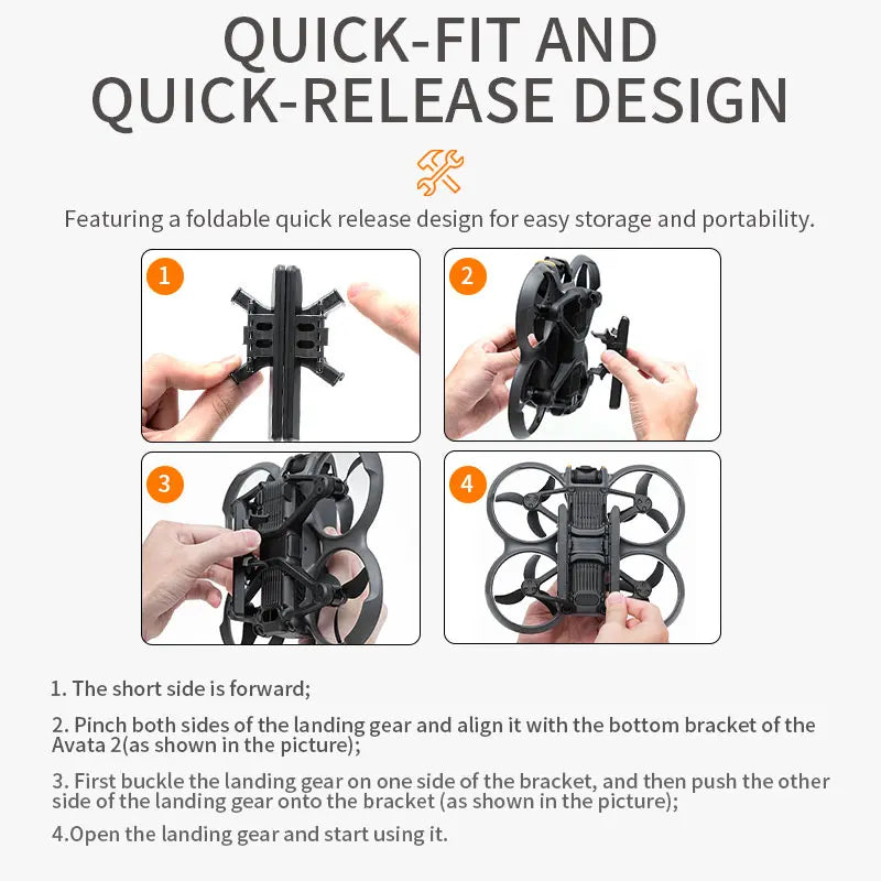 STARTRC Quick Release Landing Gear, Product description: Quick release landing gear for DJI Avata 2 with foldable height-extended skid and ABS+PC material.