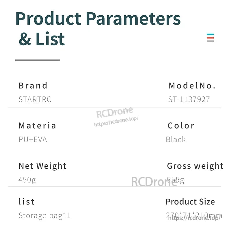 STARTRC Shoulder Bag, STARTRC ST-1137927 black shoulder bag, PU+EVA material, 450g net/555g gross weight, 270×71×210mm, includes storage bag.