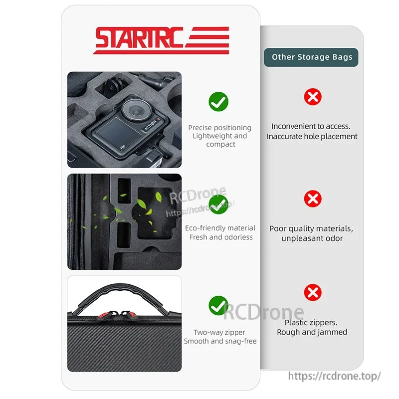 The STARTRC shoulder bag features precise positioning, eco-friendly materials, and a smooth two-way zipper, unlike others with poor craftsmanship and low-quality components. (24 words)