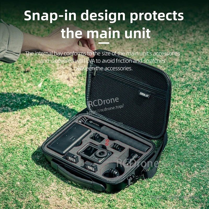 STARTRC Shoulder Bag, Snap-in design protects main unit with EVA-lined compartments for accessories.