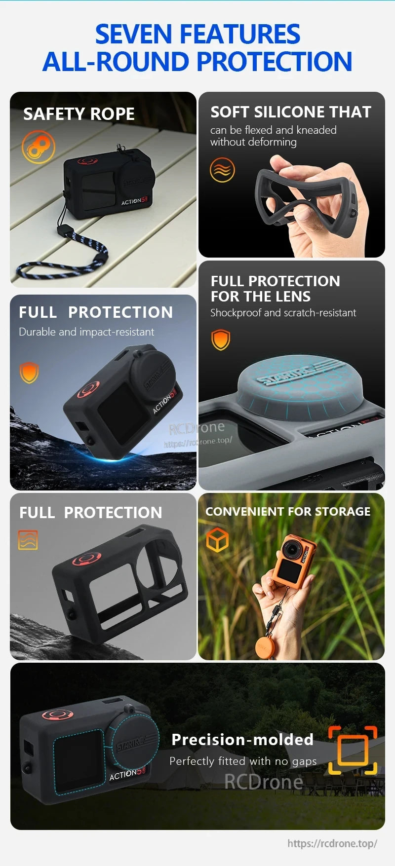 STARTRC Silicone Protective Cover, STARTRC silicone cover offers full protection with shockproof, scratch-resistant design, precise fit, and easy access, ideal for action cameras in rugged outdoor use.