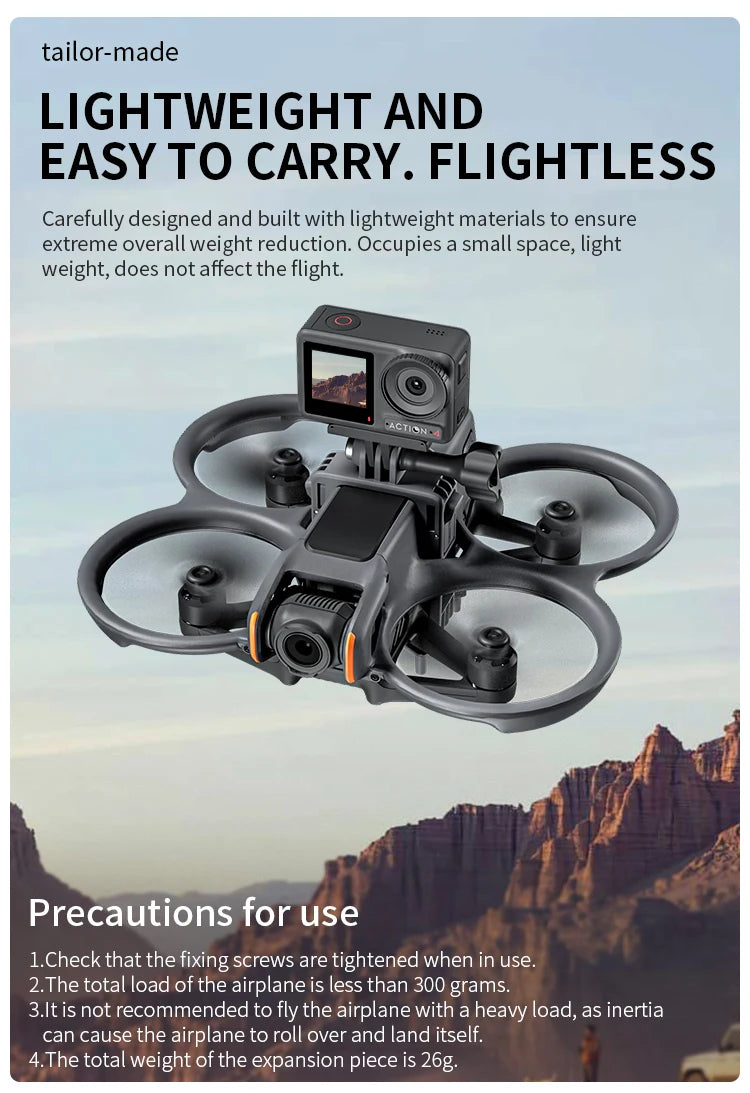 STARTRC Top Extension Bracket, Lightweight drone extension bracket (26g) for stability and portability. Tighten screws, limit load to 300g, avoid heavy loads.