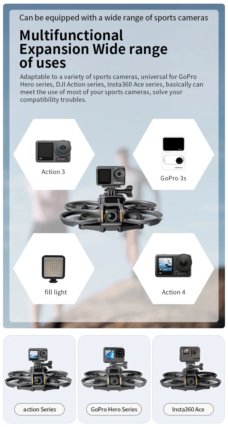 STARTRC Top Extension Bracket, Multifunctional bracket fits GoPro, DJI Action, Insta360 Ace; supports lighting and various models. Universal design for most sports cameras. (24 words)