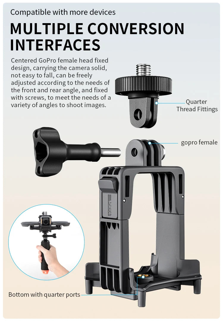 STARTRC Top Extension Bracket, Multiple interfaces, GoPro female head, quarter threads, and bottom ports allow versatile mounting and flexible angle adjustments for cameras. (24 words)
