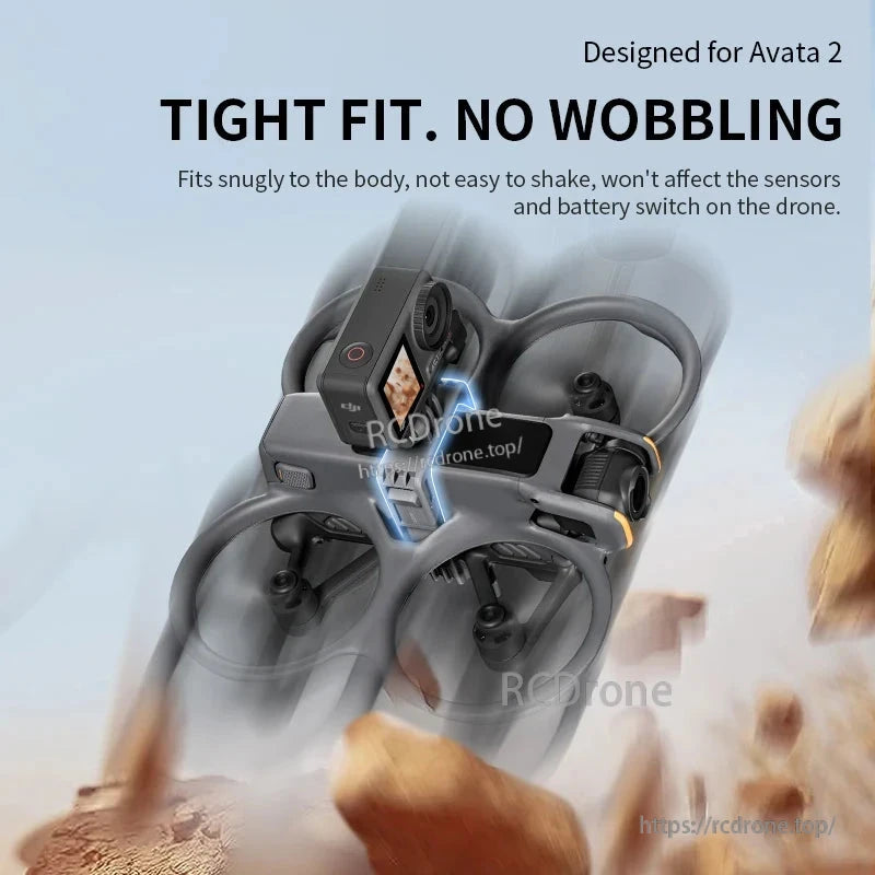 STARTRC Top Extension Bracket, Snug, stable fit for Avata 2; securely holds body without interfering with sensors or battery switch.