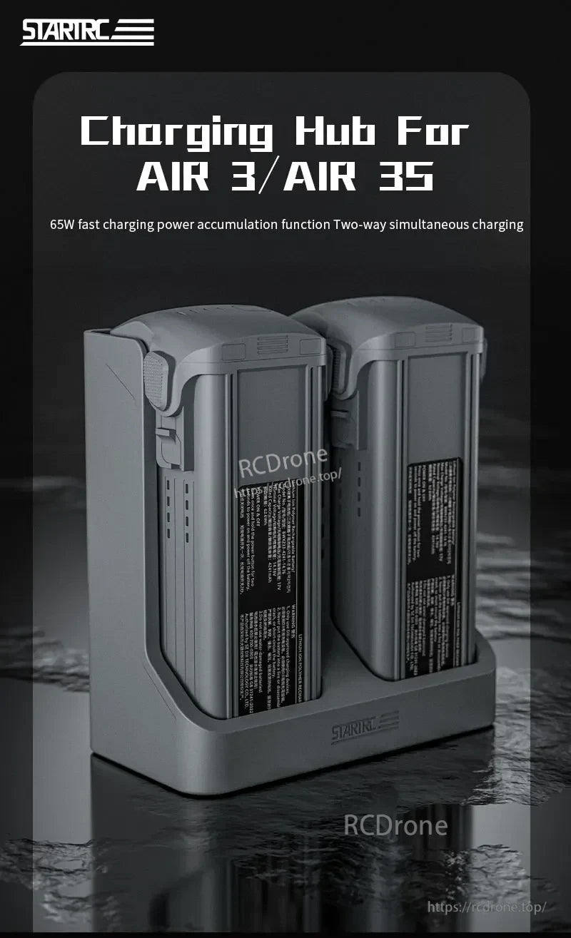 STARTRC Two‑Way Battery Charger, 65W Fast Charging Hub for AIR 3/AIR 3S, Dual Battery Charger