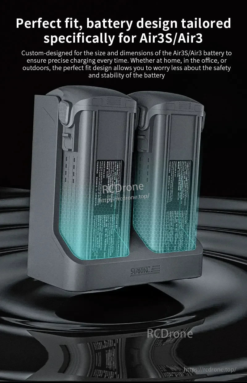 STARTRC Two‑Way Battery Charger, STARTRC dual-slot charger with custom-fit batteries for Air3S/Air3, ensuring safe, stable charging anywhere.