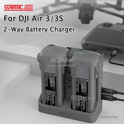 STARTRC Two‑Way Battery Charger, STARTRC 80W dual USB-C charger for DJI Air 3/3S features two slots, PD fast charging, and efficient 2-way battery charging.