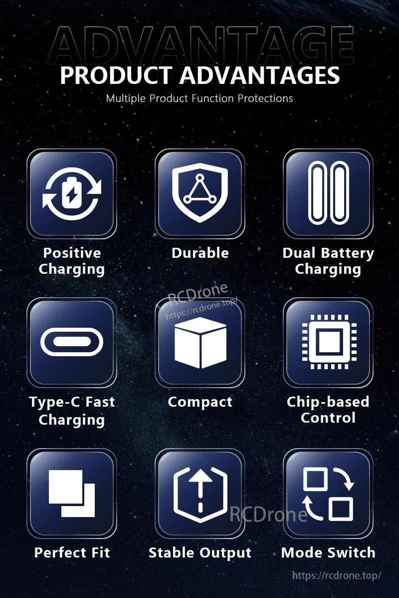 STARTRC StartRC Two-Ways Battery Charger, Dual battery with Type-C fast charging, compact design, chip-controlled stable output, mode switch, durable, and perfect fit.