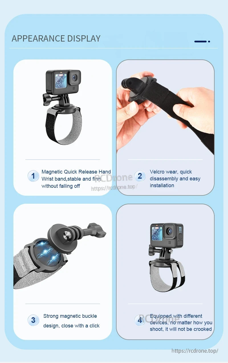 STARTRC Universal Magnetic Head Strap, A stable and firm quick-release hand velcro wear with magnetic buckle for easy disassembly and adjustable fit.