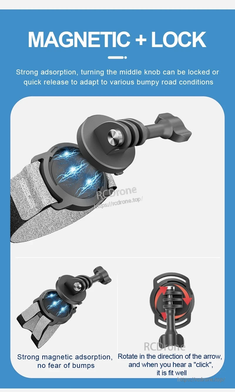 STARTRC Universal Magnetic Head Strap, A magnetic lock has strong adsorption and a middle knob for locking or quick release on bumpy roads.