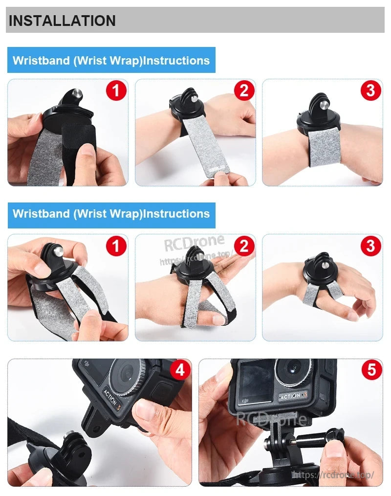 STARTRC Universal Magnetic Head Strap, Wristband installation guide for action camera mount