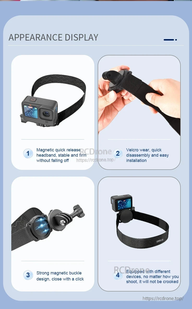 STARTRC Universal Magnetic Head Strap, Magnetic quick release velcro wear with stable and firm headband for easy disassembly.
