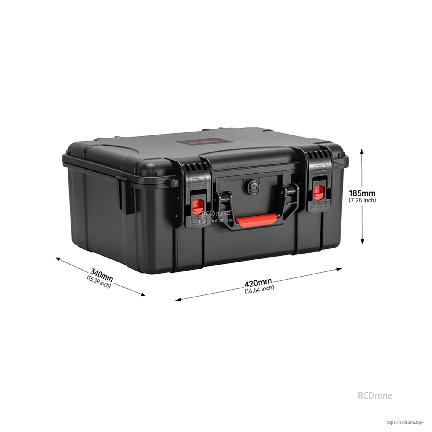 Hard case front view with dimensions marked 420 x 340 x 185 mm