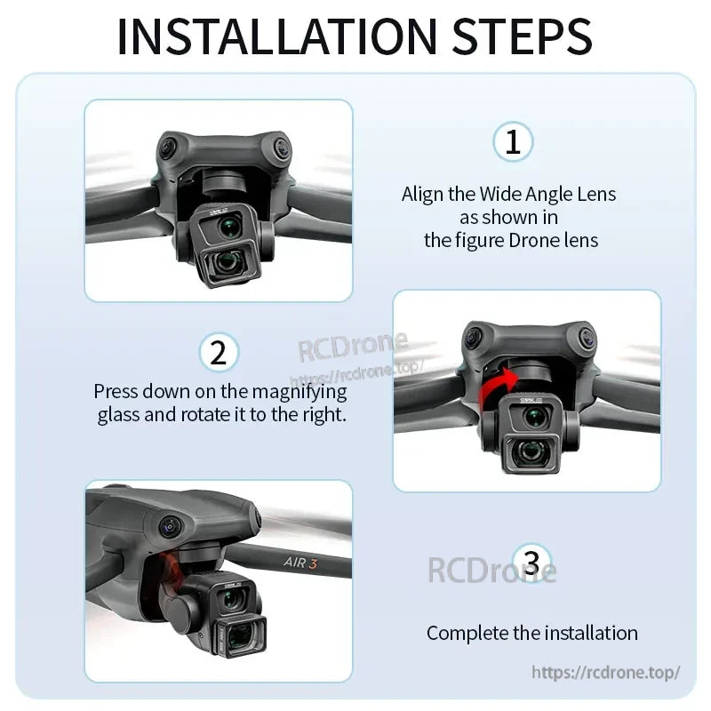 STARTRC Wide Angle Lens Filter, Install wide angle lens by aligning, pressing and rotating magnifying glass to complete.