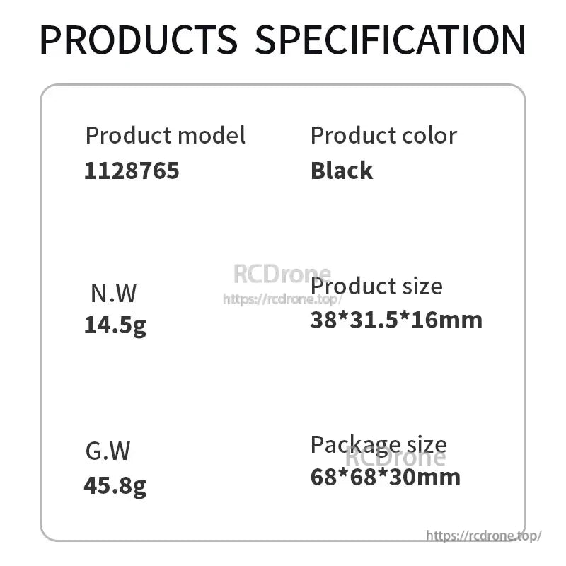 STARTRC Wide Angle Lens Filter, Model 1128765, black drone: 14.5g net weight, 38×31.5×16mm size; 45.8g gross weight, 68×68×30mm package.