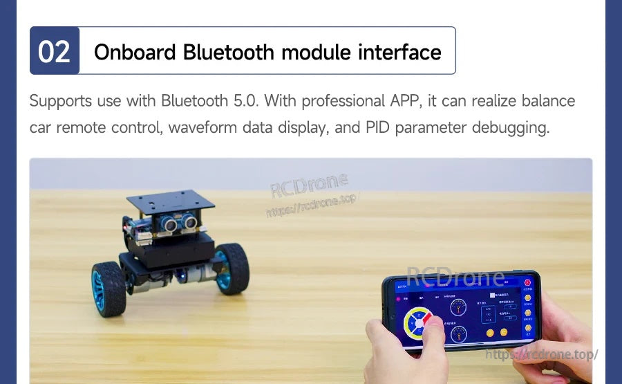 Bluetooth module interface feature graphic with phone app controlling a self-balancing robot car