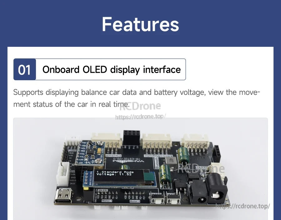 Close-up of onboard OLED display interface with a small OLED connected on the STM32 driver expansion board
