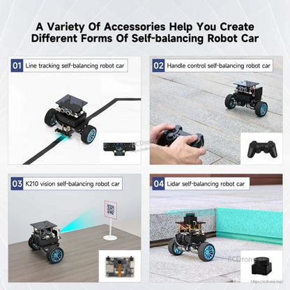 Self-balancing robot car accessories applications: line tracking, PS2 control, K210 vision and lidar modes