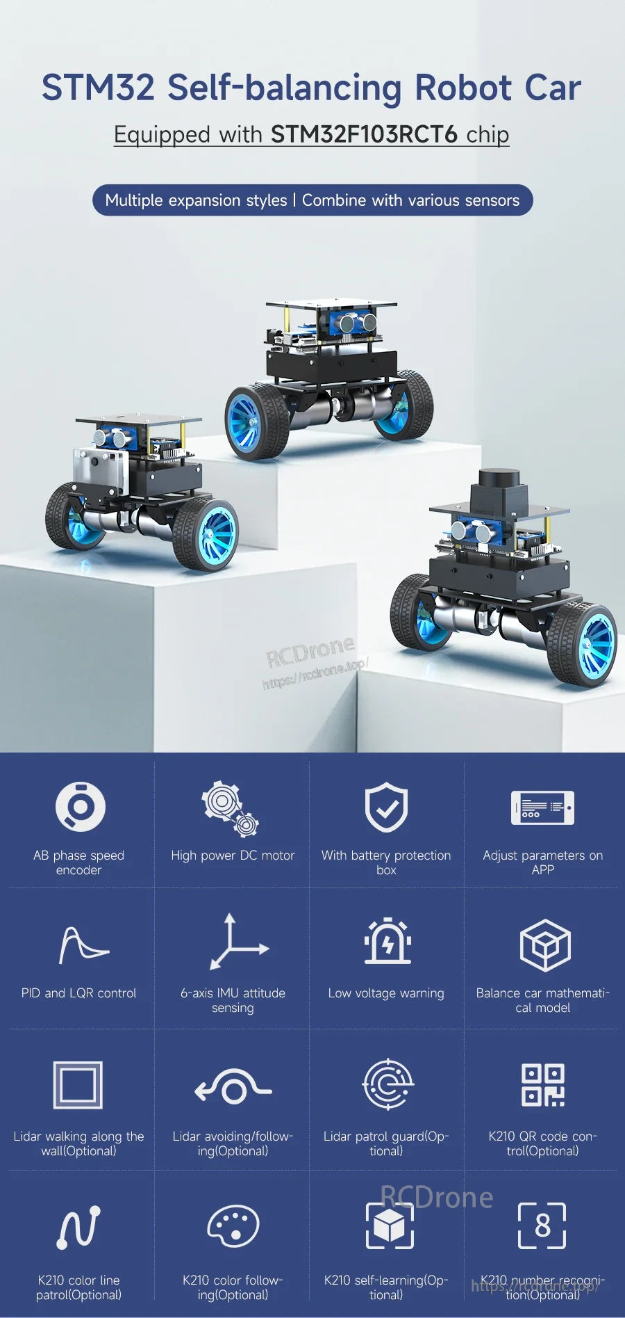 Yahboom STM32 Self-balancing Robot car platform with metal chassis, dual wheels, and expansion mounting plate