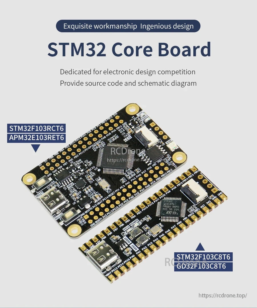Yahboom STM32 core board series with Type-C, CH340 USB-serial, SWD header, and TFT FPC interface