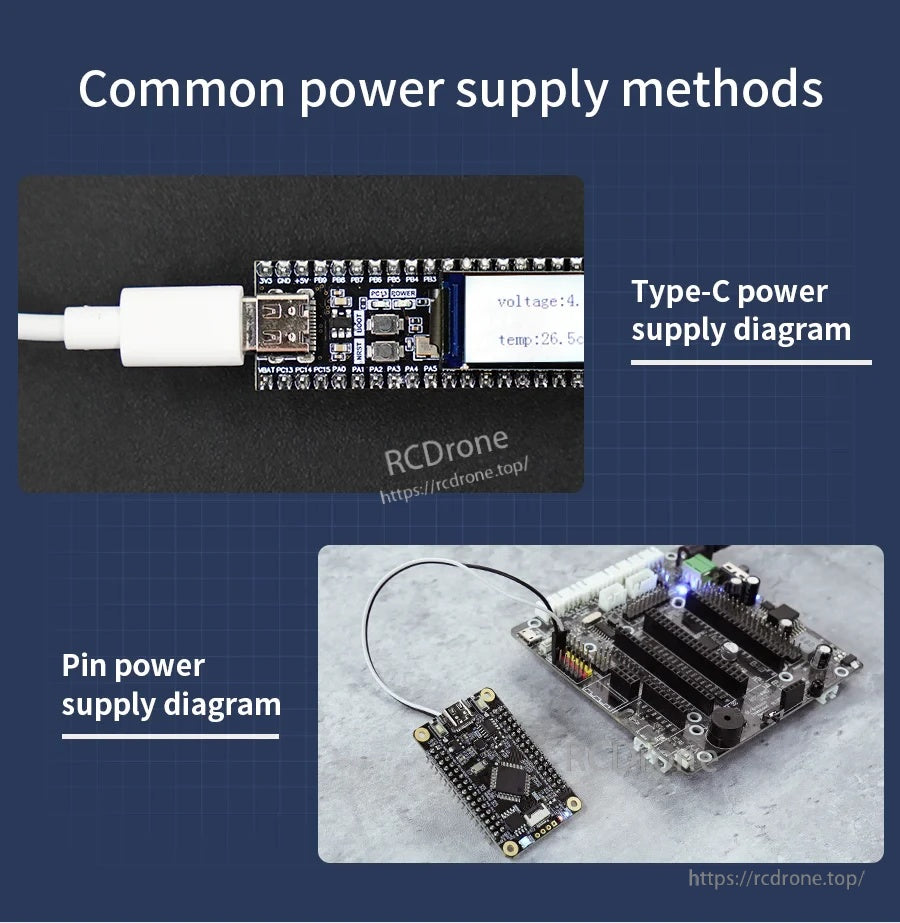 Power supply options for the core board: Type-C USB power or pin power from an expansion/robot baseboard