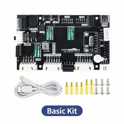 Basic Kit contents: YB-EST01-V2.0 board with Type-C cable, brass standoffs and mounting screws