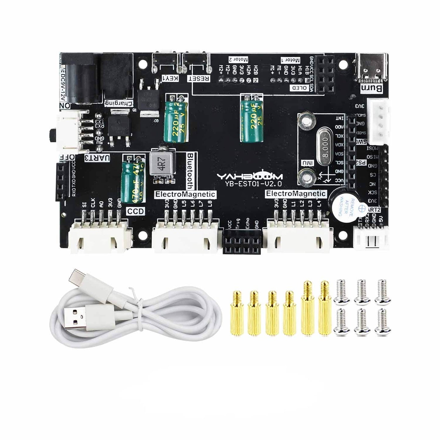 Yahboom YB-EST01-V2.0 STM32F103RCT6 driver expansion board kit with USB-C cable, standoffs and screws