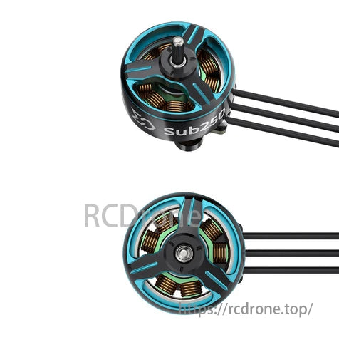 SUB250 0702 27000KV Brushless Motor, This motor uses a 9N12P stator structure, 28AWG cables, and a 7mm mounting shaft diameter.